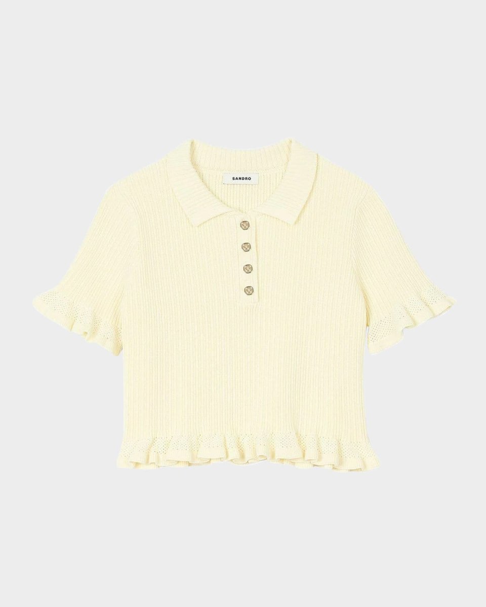 Orange Ribbed Ruffle-Trim Sweater